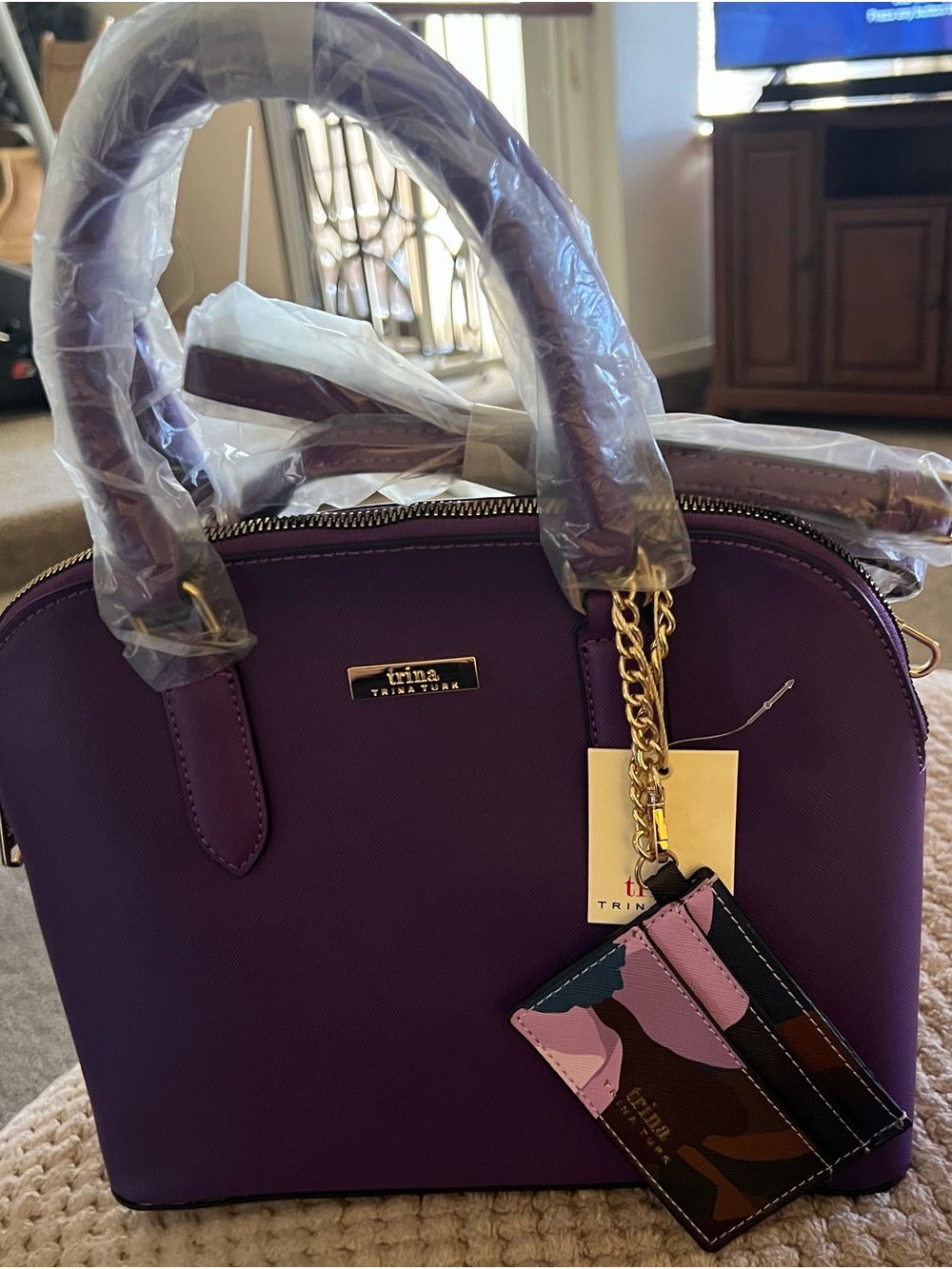 Trina Turk Purple Dome Satchel with Camo Card Holder